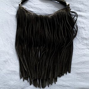 Zara Real Suede Fringe Crossbody Bag
